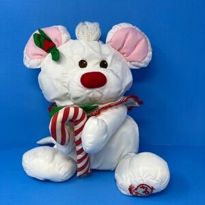 Fisher Price Puffalump Plush 10 Inch White Mouse Christmas Candy Cane Nylon